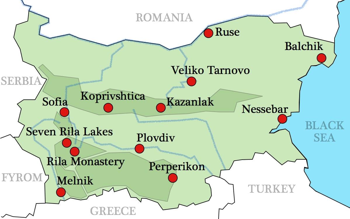 mapa de búlgar monestirs