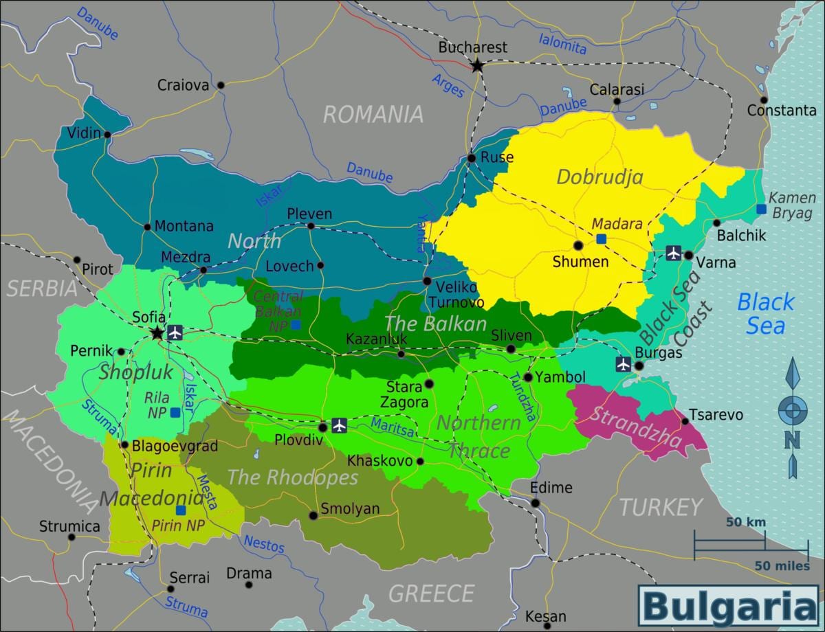 mapa de Bulgària aeroports