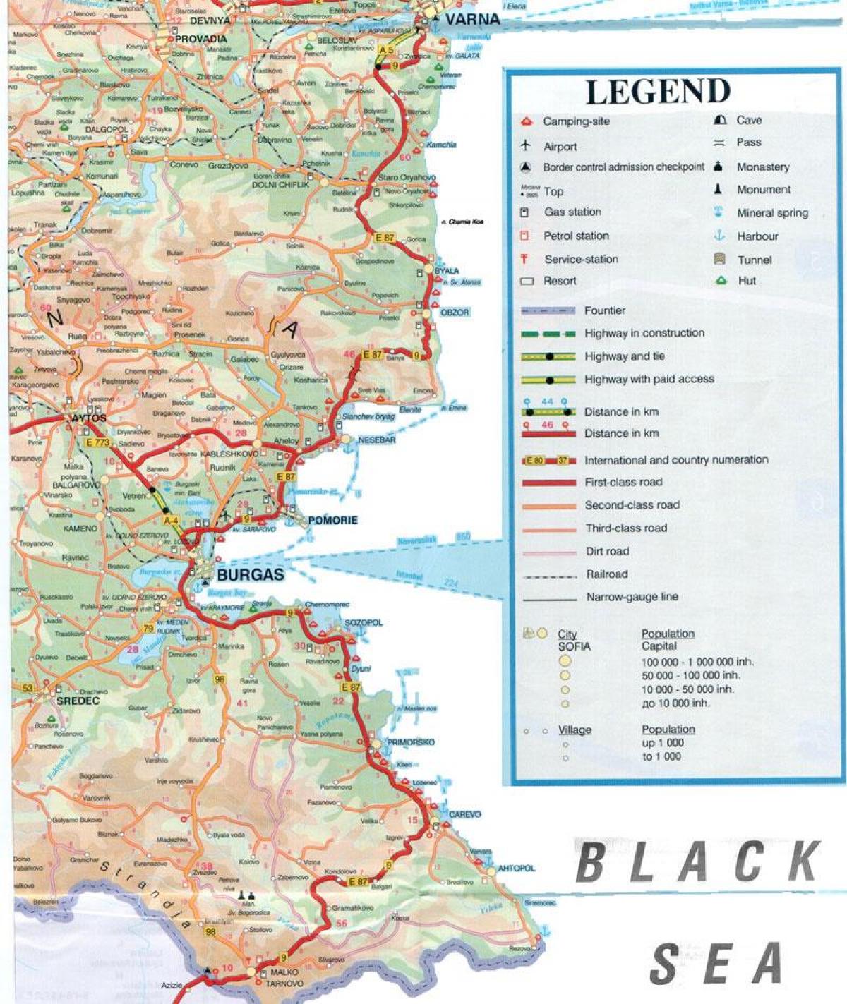 Búlgar costa de la mar negra mapa
