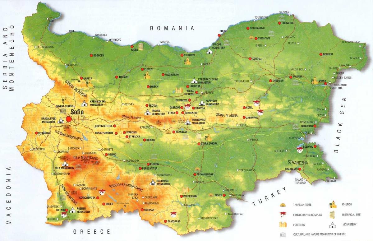 Búlgar mapa de les muntanyes