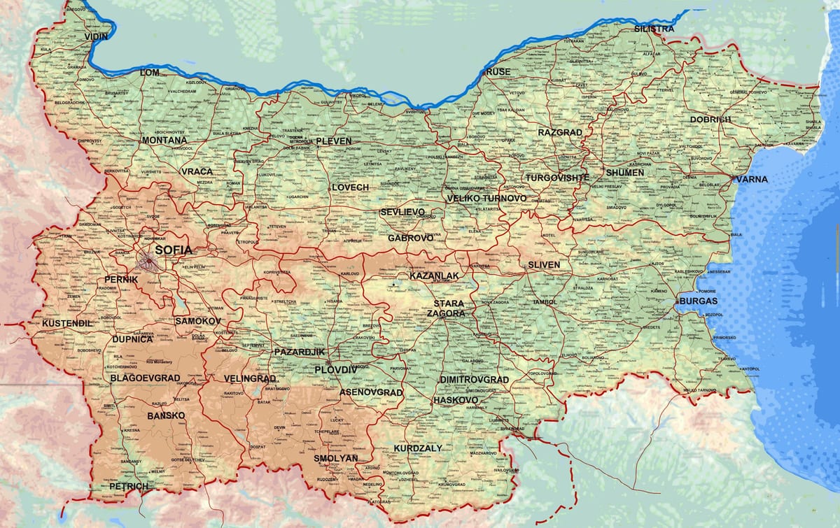mapa de mapa detallat de Bulgària